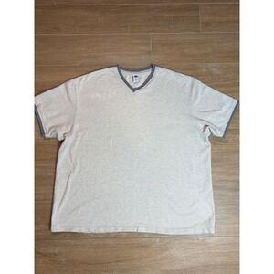 Gap Factory Mens XXL V-Neck Shirt Short Sleeve‎ Oatmeal Heather Grey Trim Cotton